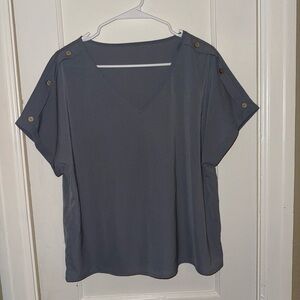 Shein Gray V-Neck Button Detail Women's Dressy Top. Like new condition. Size XL